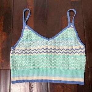 American Eagle Cropped Tank Size XL Crochet Top Blue Cotton Summer